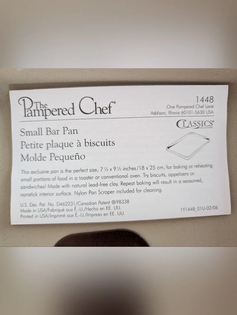 Pampered Chef Small Stoneware Bar Pan